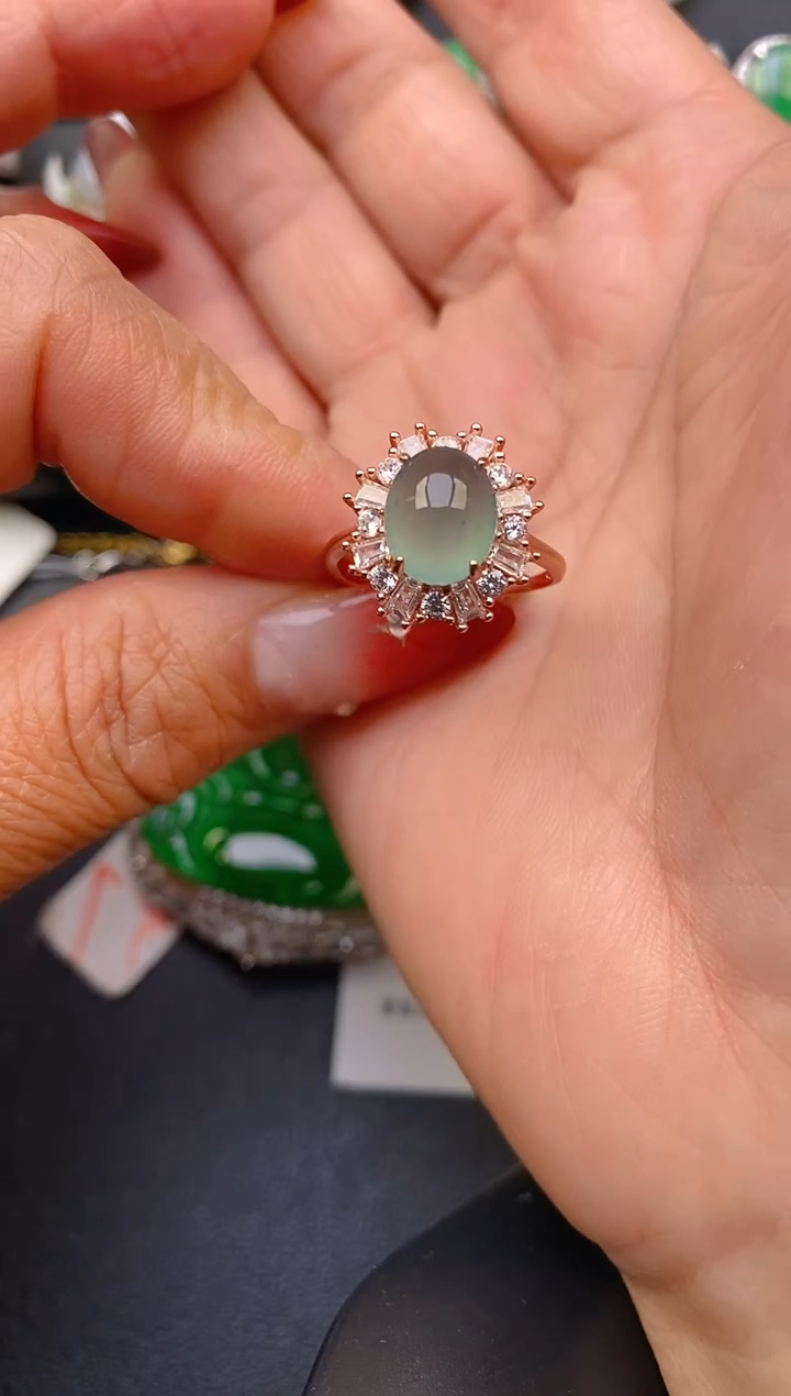 【闪购商品】翡翠戒指银S925镶嵌天然A货翡翠1