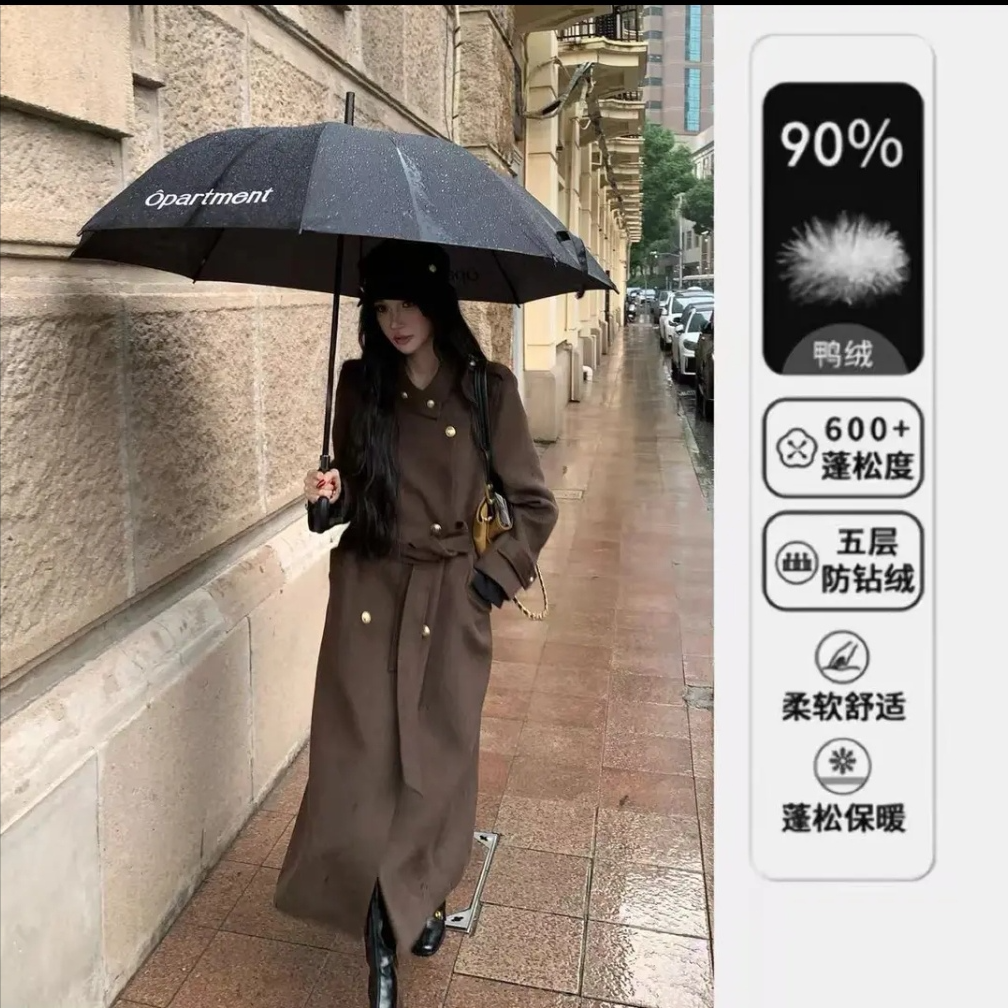 【羽绒大衣】圣诞加厚立领棕色毛呢大衣外套女冬季新款韩系