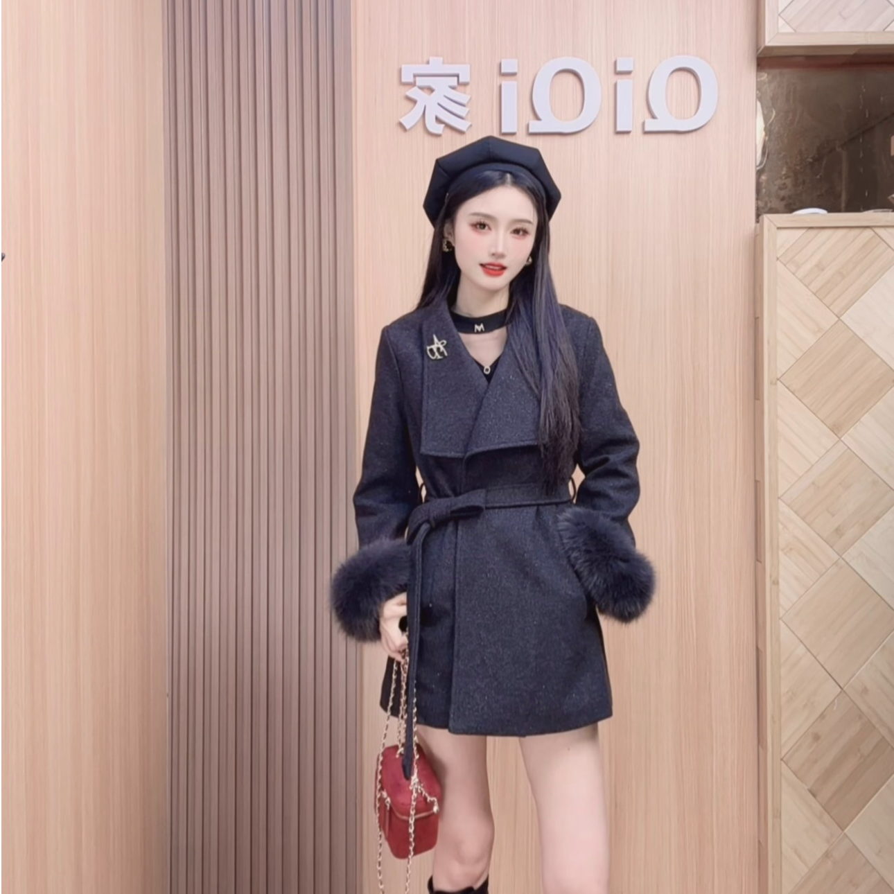 QiQi家 冬日乐章赫本风高级感灰色夹棉显瘦气质大衣外套