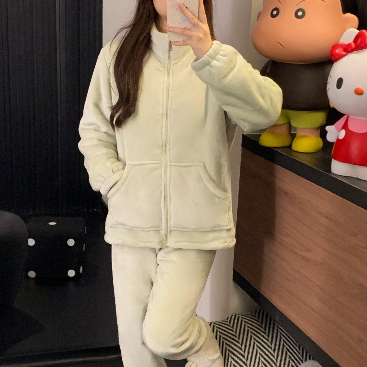 【1100g左右】秋冬季加绒保暖睡衣休闲宽松拉链款可外穿家居服