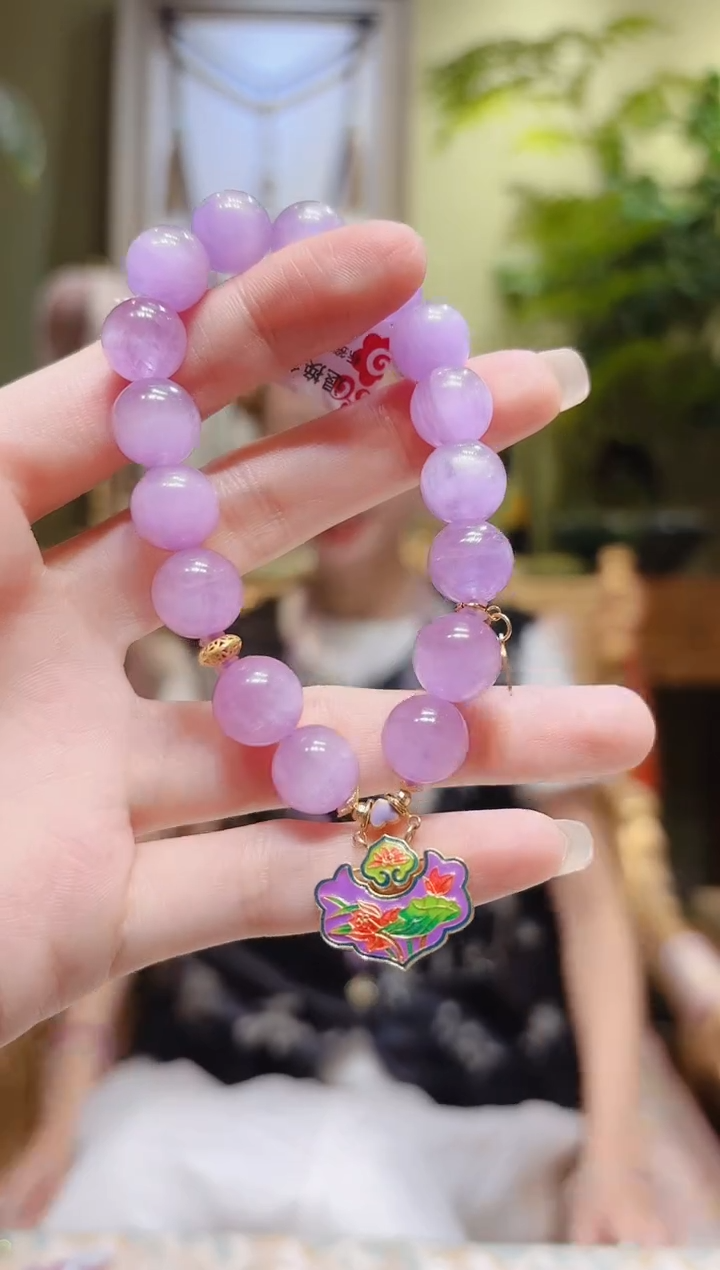 【闪购商品】锂辉石手串18K金镶嵌紫锦鲤锁紫锂辉手串