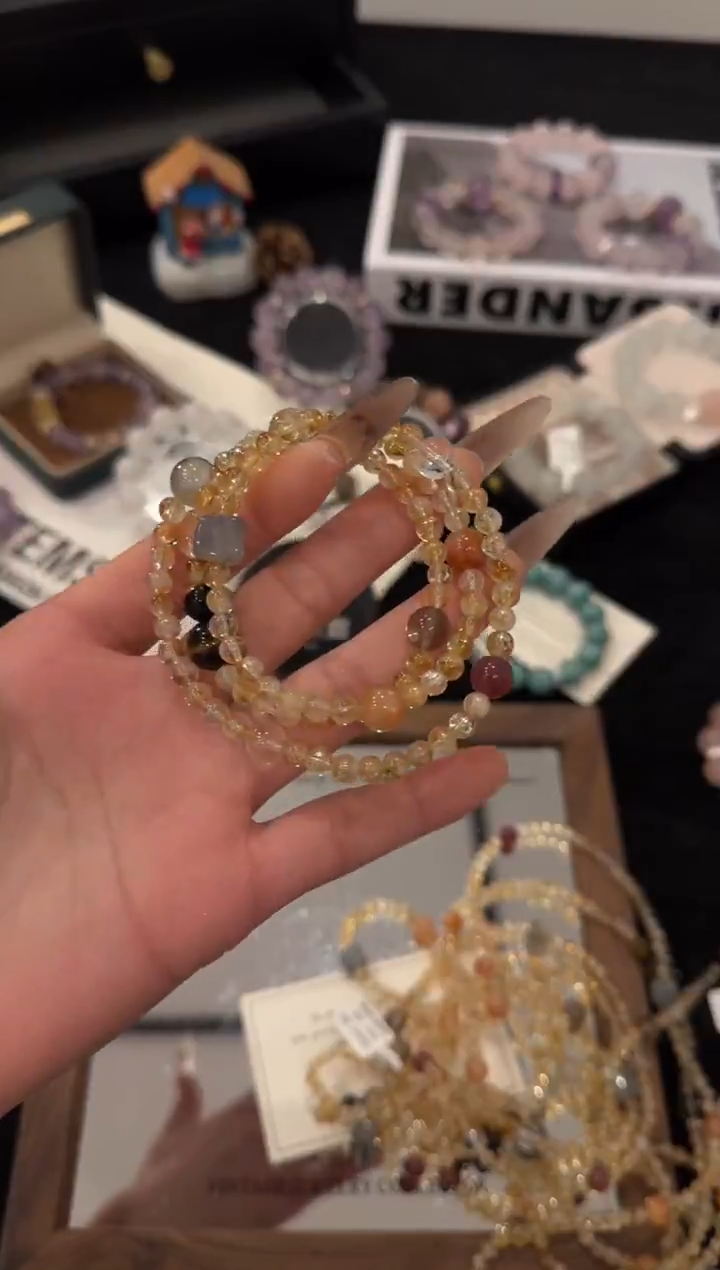 未镶嵌手链水晶黄塔晶三圈x3608