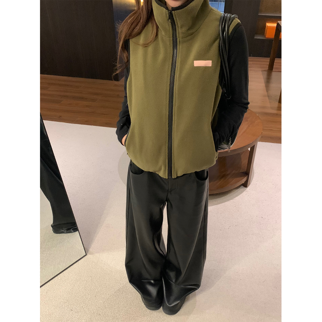 ffcheer 黑色pu皮裤女秋冬季直筒百搭阔腿休闲长裤