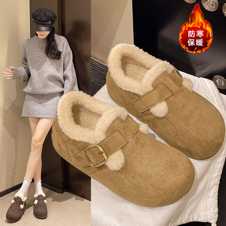 内增高加绒勃肯鞋女新款一脚蹬毛毛棉鞋保暖时尚休闲鞋D02-1