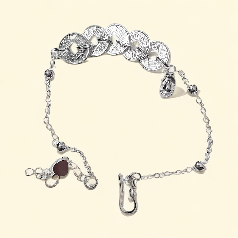 足银脚链 元宝五帝钱民族风百搭脚链