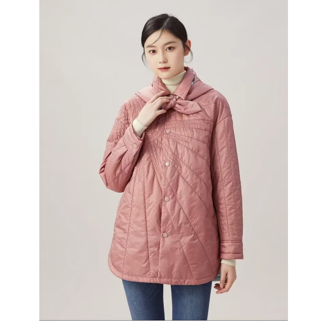 AMASS/阿玛施质感时尚宽松柔软压线花纹棉服附帽子5400711