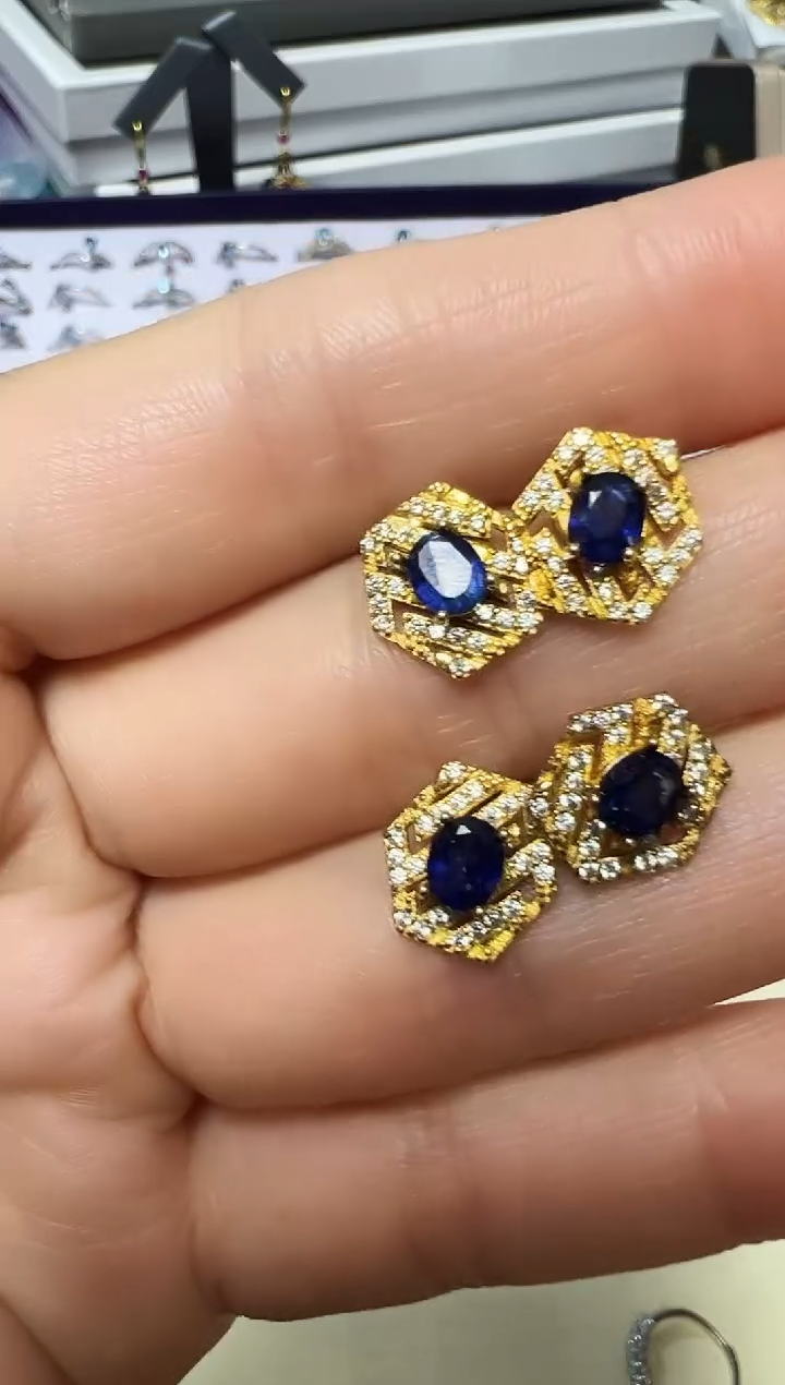 耳饰蓝宝石银S925镶嵌1203m044多样性发其一