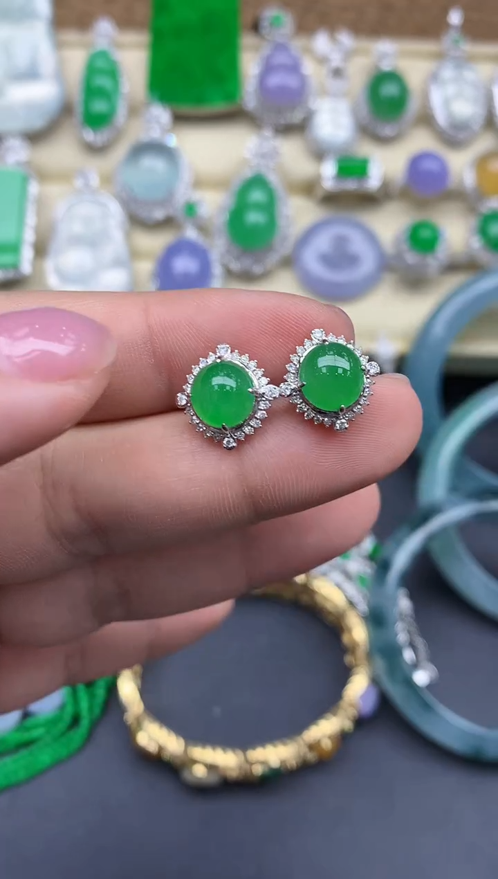 【闪购商品】翡翠耳饰18K金镶嵌423--中国好珍宝