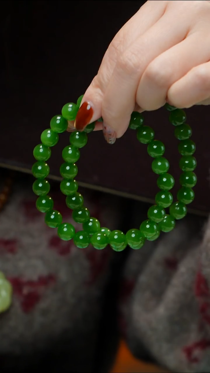 项链未镶嵌和田玉（碧玉）天然8 碧玉项链9-10mm 多样性发其一