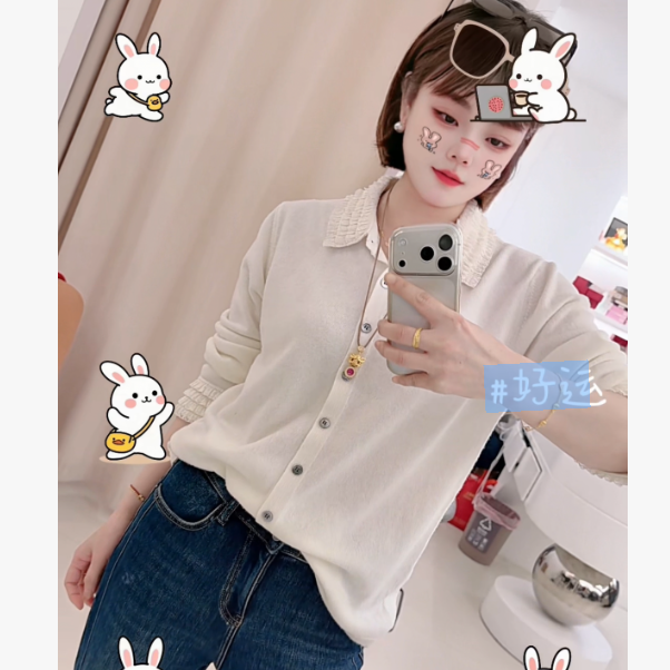 冬季蕾丝蛋糕翻领衬衫款时尚开衫针织衫（毛衣易起球介意勿拍）