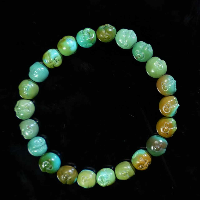 【壹芳珠宝】天然原矿6mm绿松雕刻俏色佛头单圈