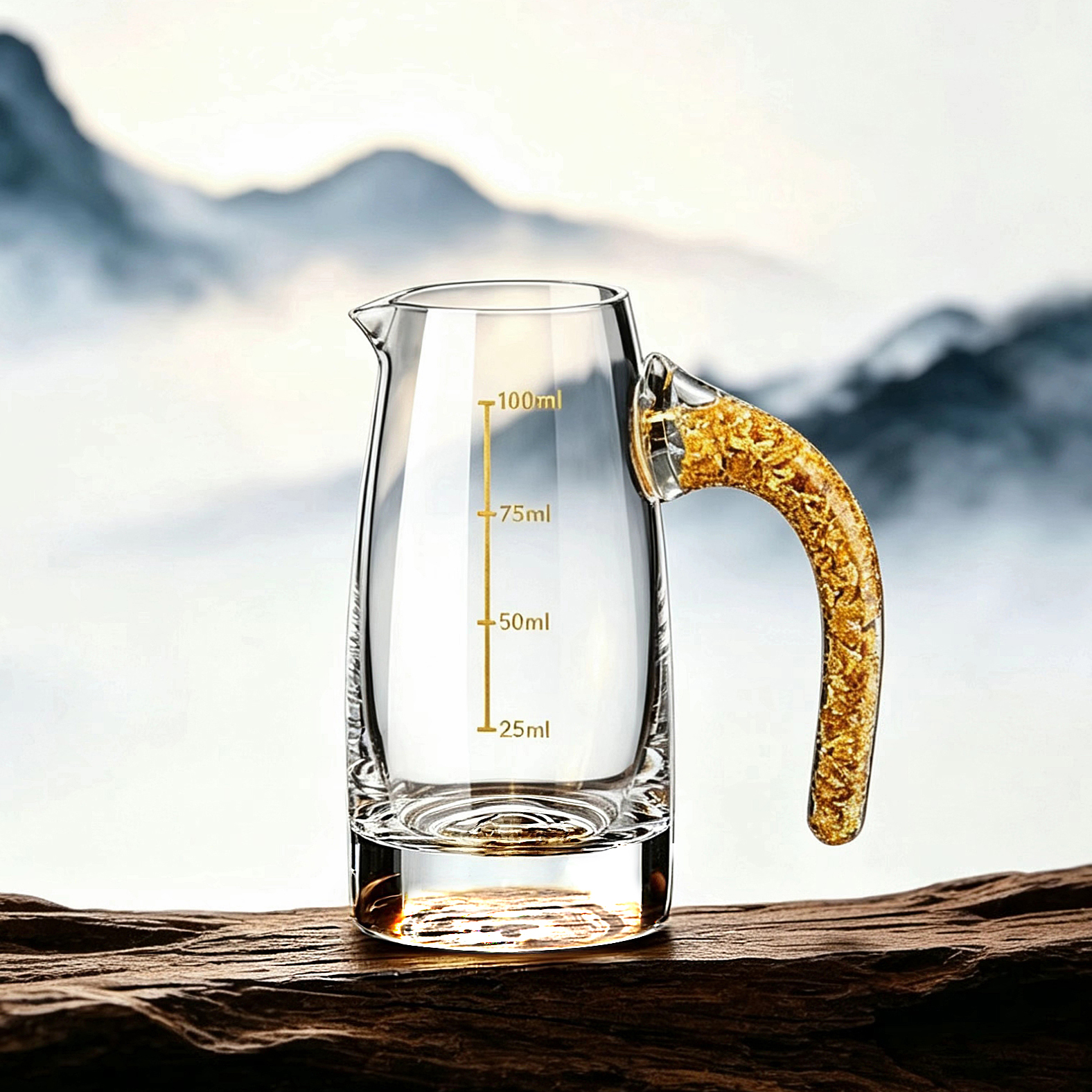 高档家用金箔白酒分酒器水晶玻璃金山二两分酒器轻奢爆款蓝山酒具