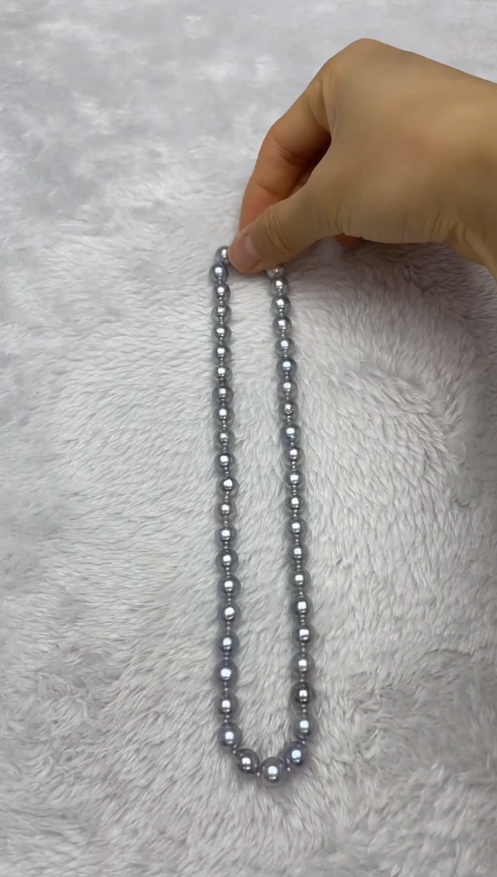 项链银S925镶嵌海水珍珠AK真多麻8.5-9mm