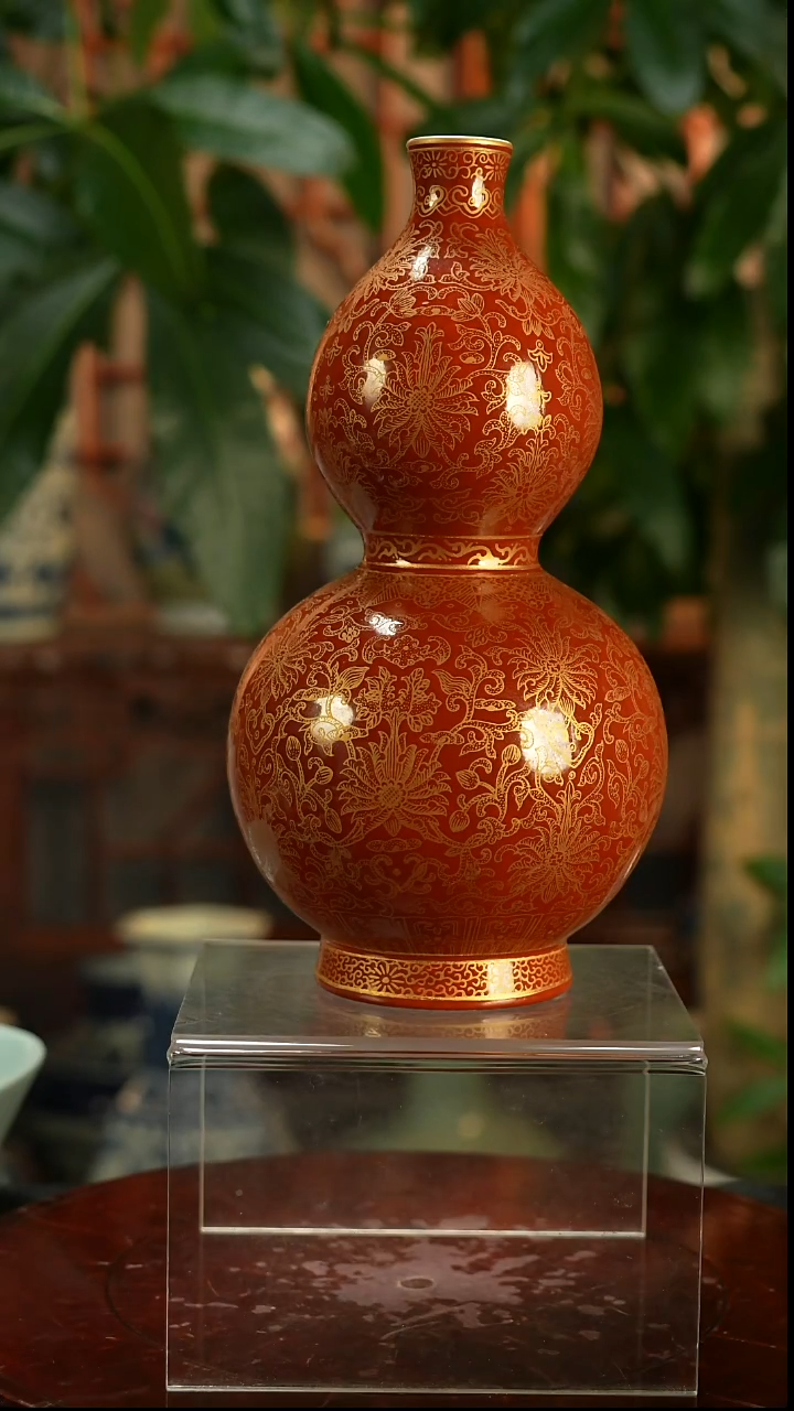 其他瓷北*雪红釉葫芦瓶一对