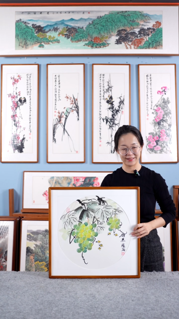 【闪购商品】国画张丽《硕果/青葡萄》手绘带框52*52