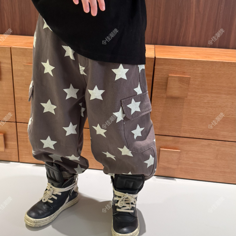 令佳潮牌秋冬儿童中性休闲百搭星星加绒裤3257