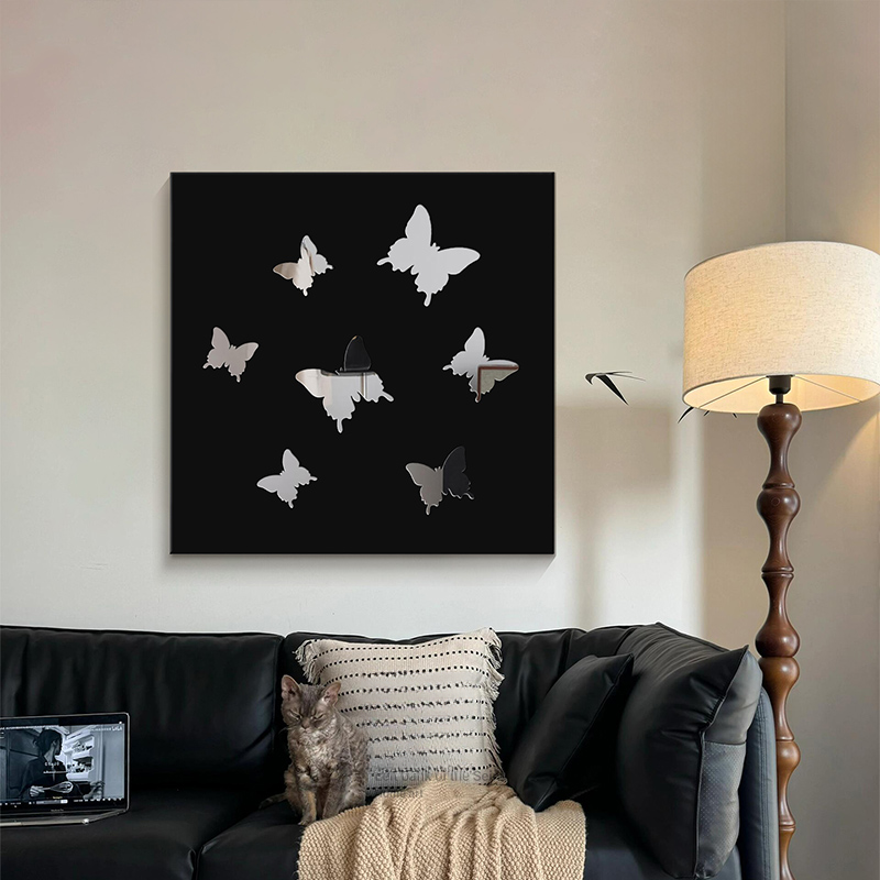 《蝶舞》法式蝴蝶镜子摆画简约2025桌面装饰画小众镜面卧室挂画