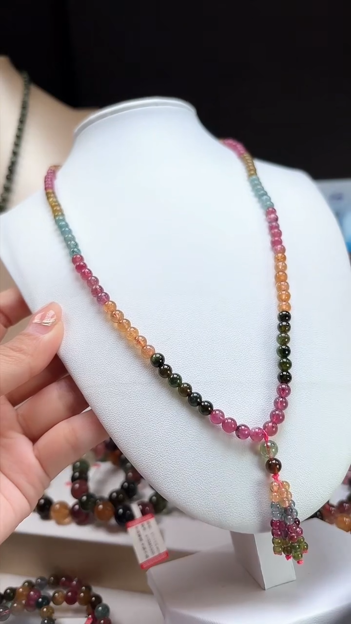 【闪购商品】碧玺手链未镶嵌5.2mm巴西老料玻璃体彩虹色三圈手链