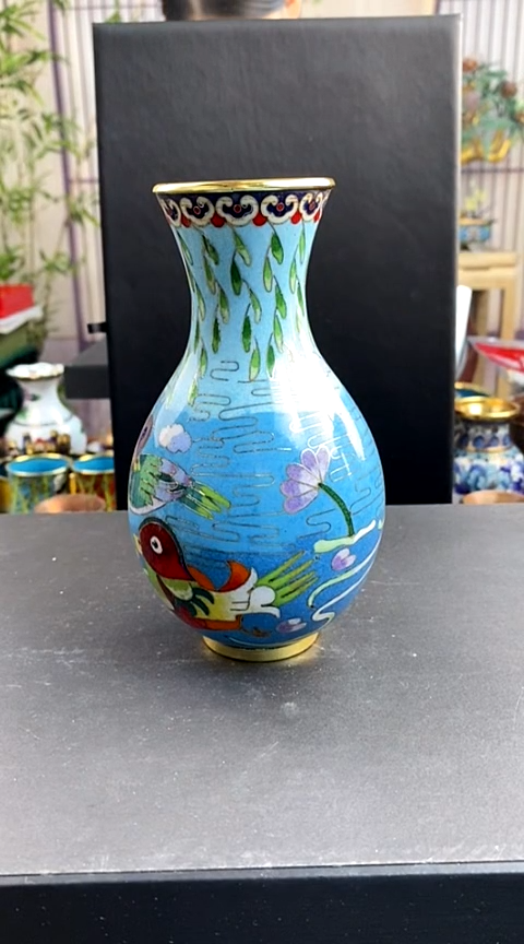 【闪购商品】非遗技艺 景泰蓝鸳鸯瓶天蓝
