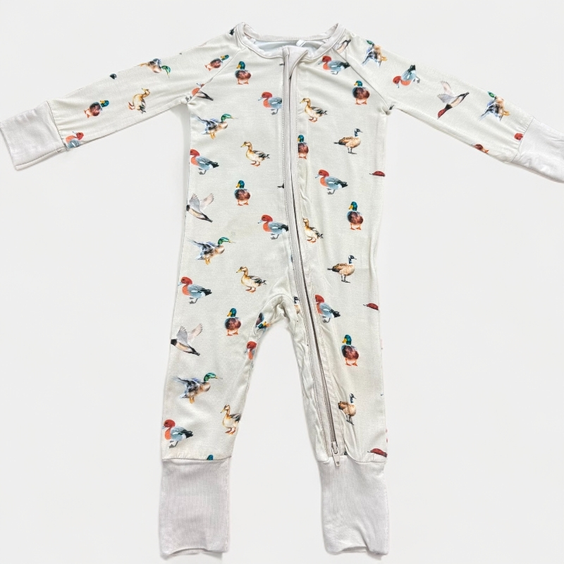 满印车车鸭子曲奇爬服不分男女宝长袖春秋长爬款