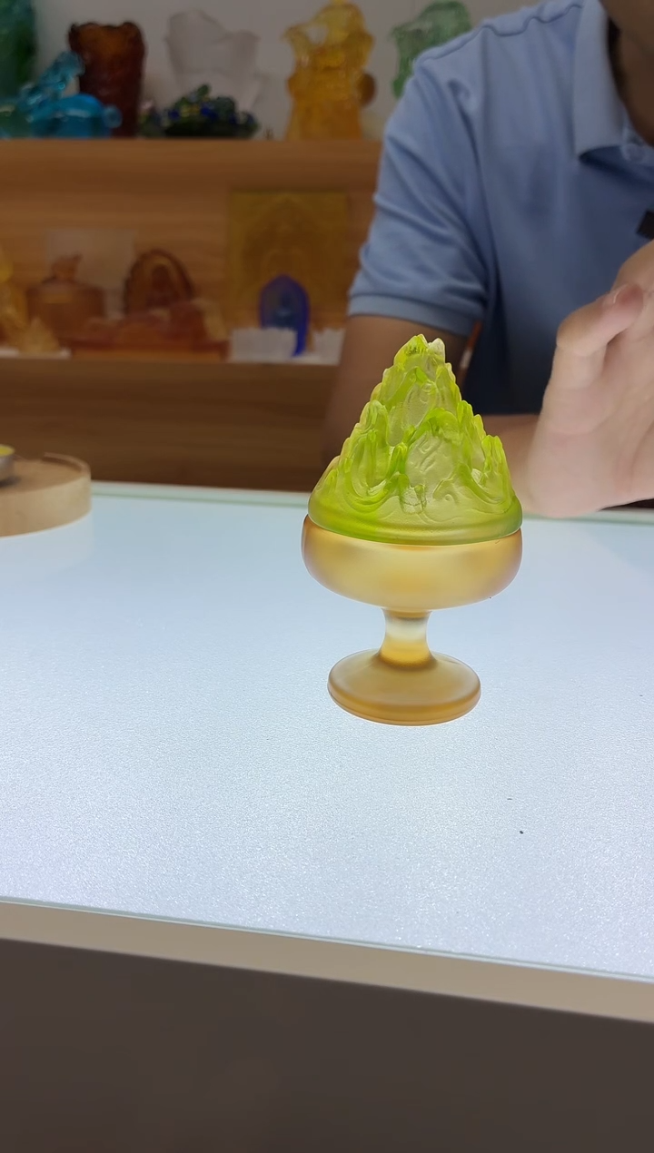 琉璃手工艺品古法琉璃博山炉彩色绿盖子