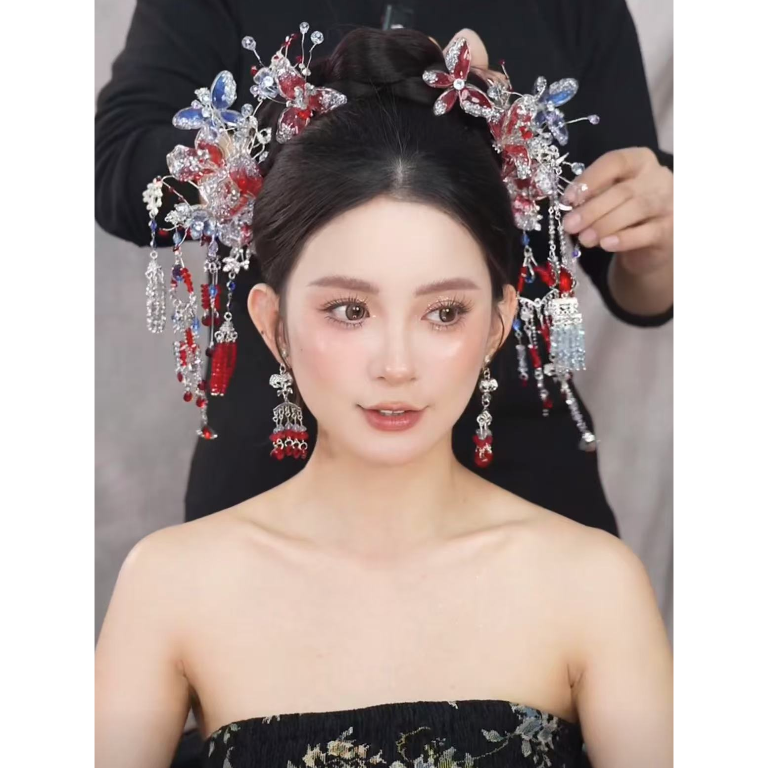 合金婚庆饰品 2025新款重工银红新娘中式饰品288