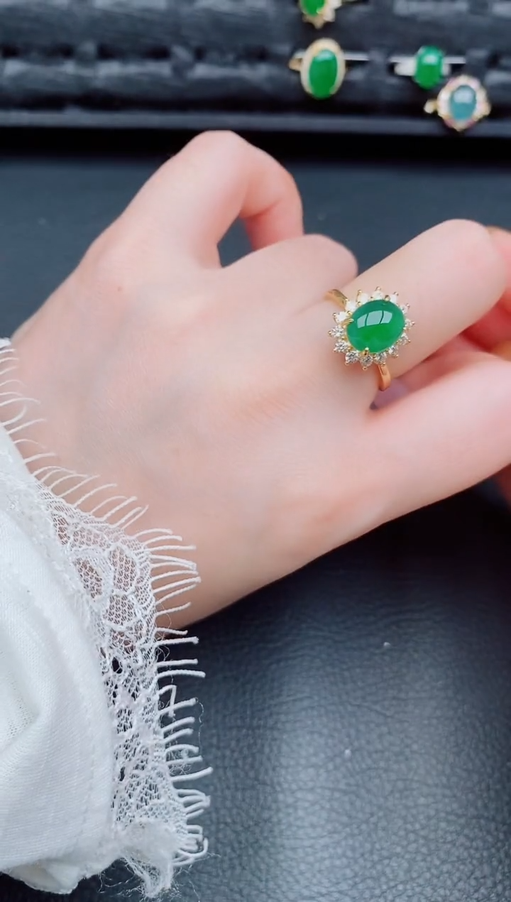 【闪购商品】翡翠戒指银S925镶嵌天然a货翡翠222