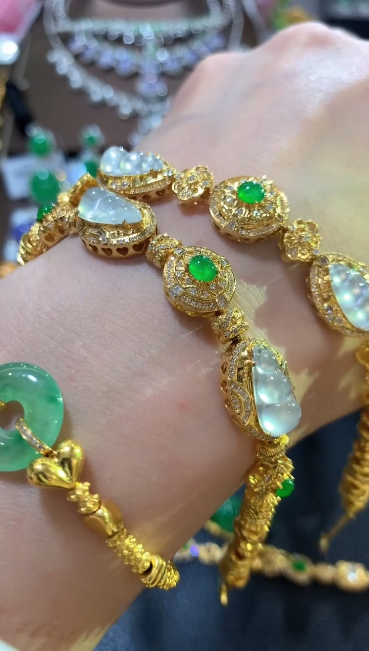 足金镶嵌手链翡翠m47多样性一件发货