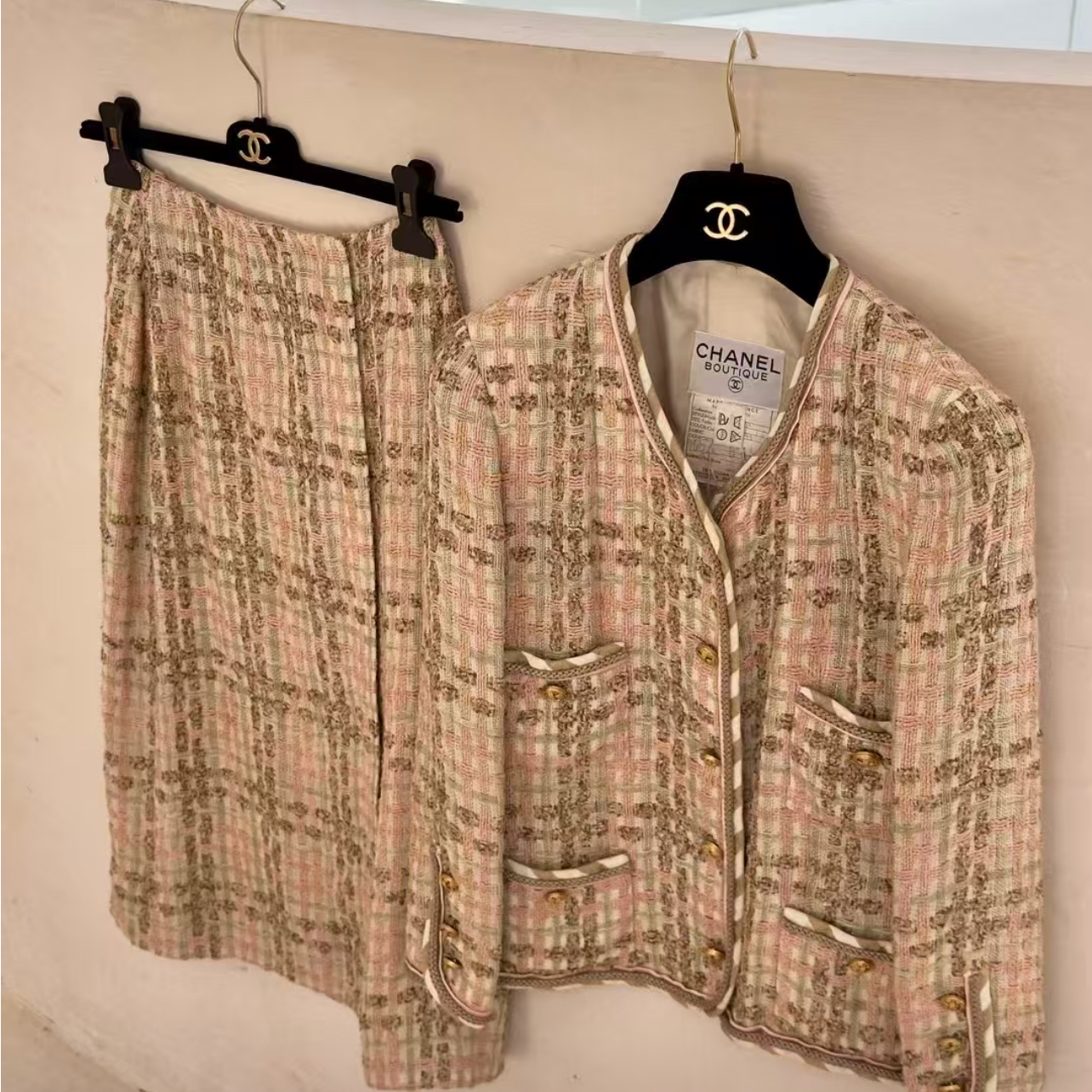 90新 Chanel/香奈儿 chanel 1988年奶棕粉套装