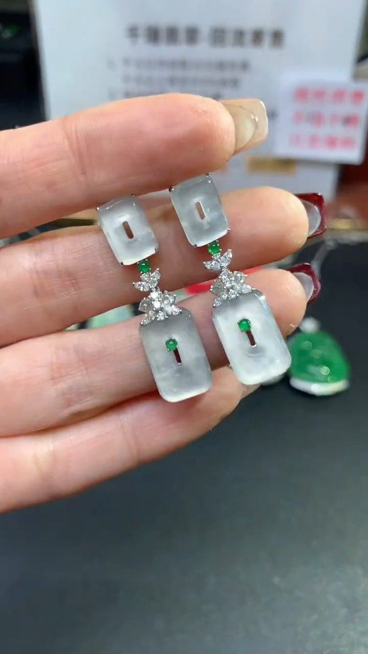 【闪购商品】翡翠耳饰18K金镶嵌耳饰回流不退不换|8800+0