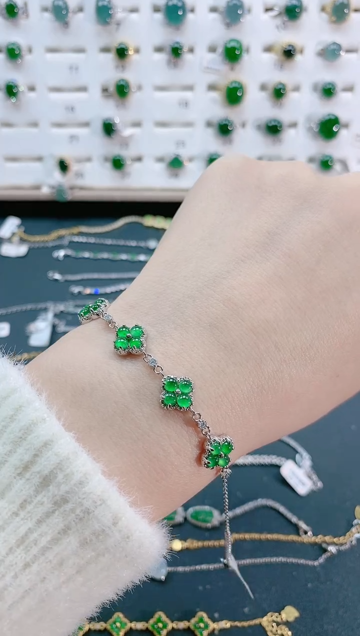 【闪购商品】翡翠手链银S925镶嵌天然翡翠
