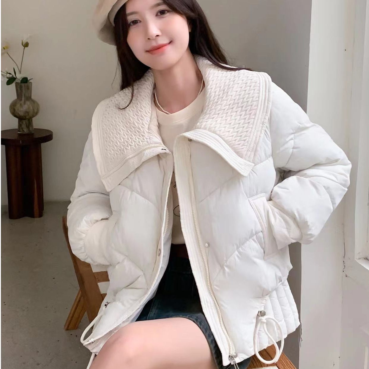 571#时尚韩版保暖百搭冬季加厚短款翻领宽松女款外套秋冬棉袄