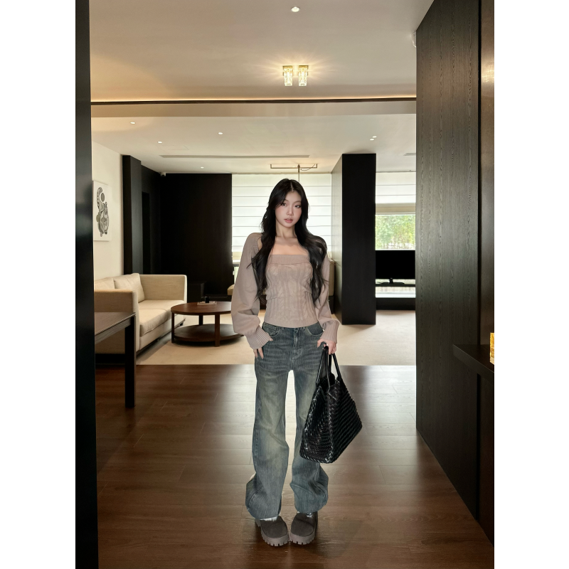 withmin凉皮 高街水洗牛仔秋冬慵懒风宽松显瘦直筒裤2525171