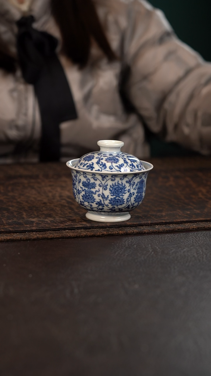 【闪购商品】杯望月怀古莲托八宝元宝盖碗