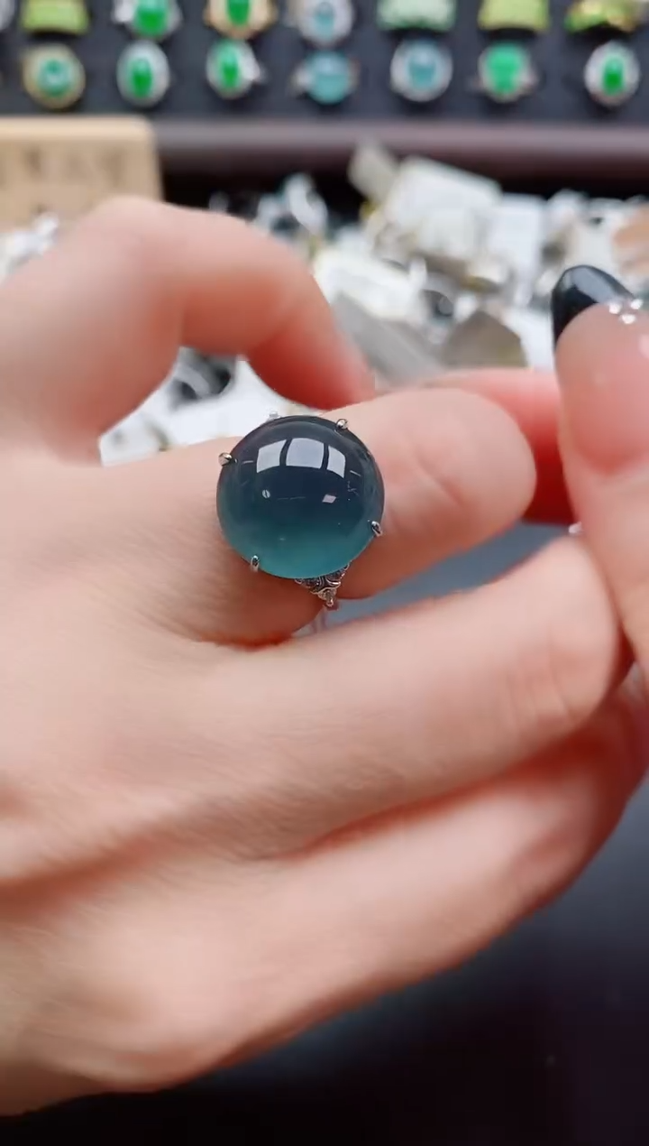 银S925镶嵌戒指翡翠1