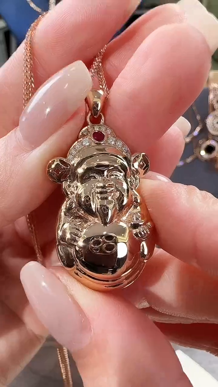 吊坠(不含链)钻石18K金镶嵌18K金钻石财神吊坠