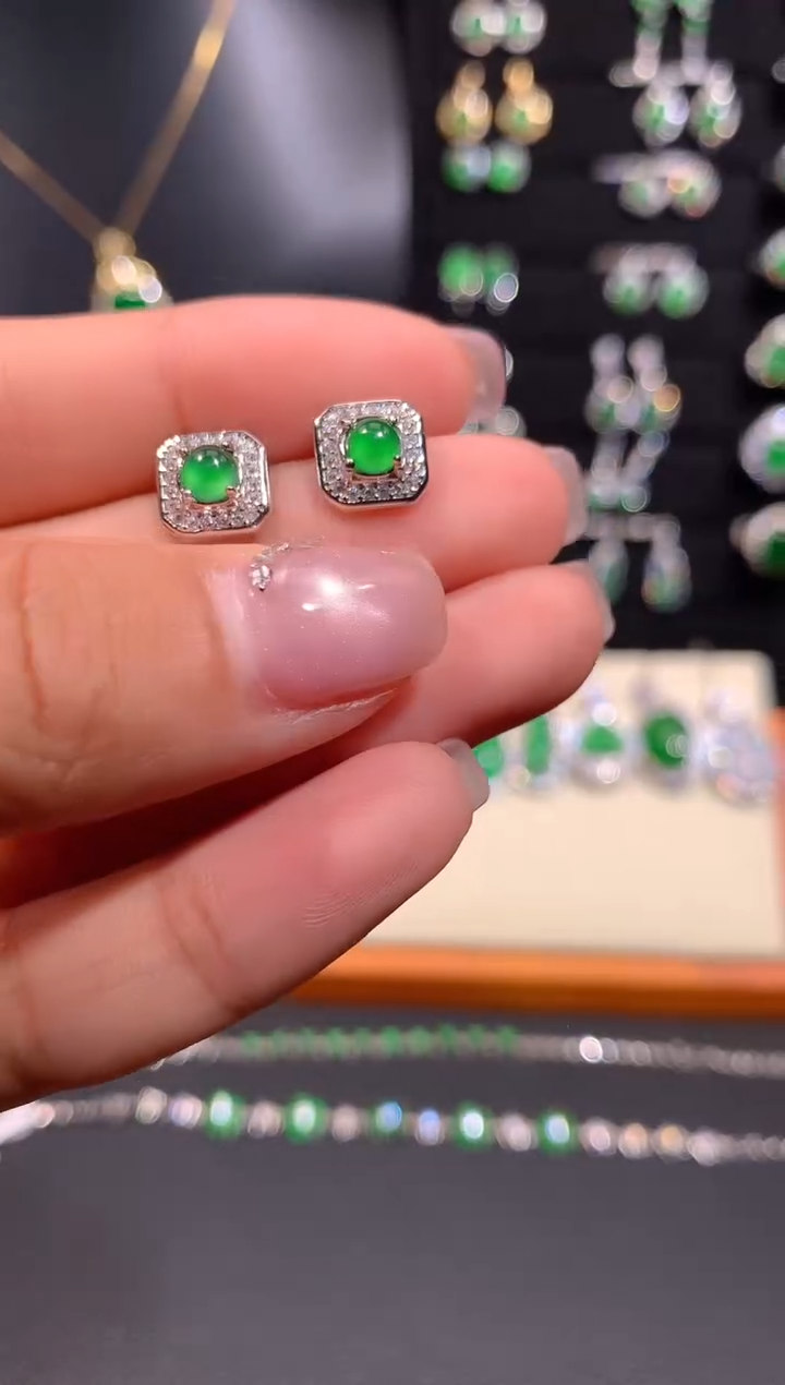 【闪购商品】翡翠耳饰银S925镶嵌多样性