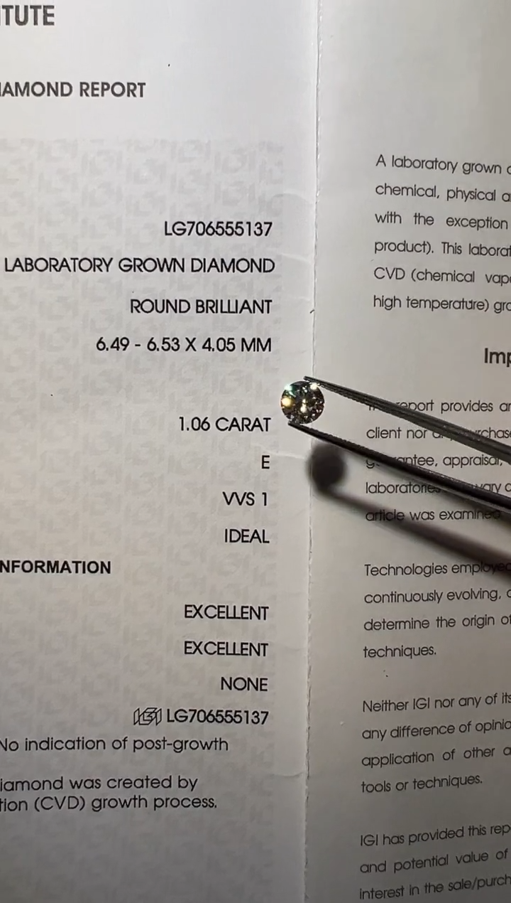 合成钻石裸石未镶嵌抽****_LG5137  1.06ct