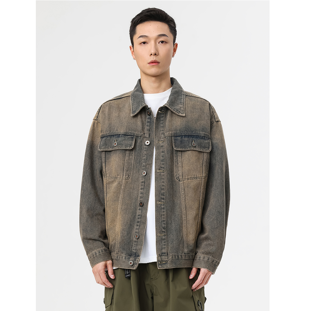 PANO AROMA复古痞帅废土风牛仔外套男新款做旧时尚潮流工装夹克