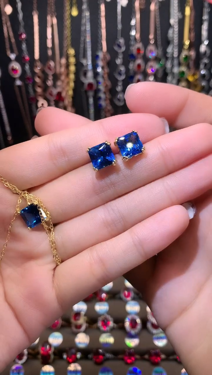 【闪购商品】蓝宝石耳饰银S925镶嵌金色