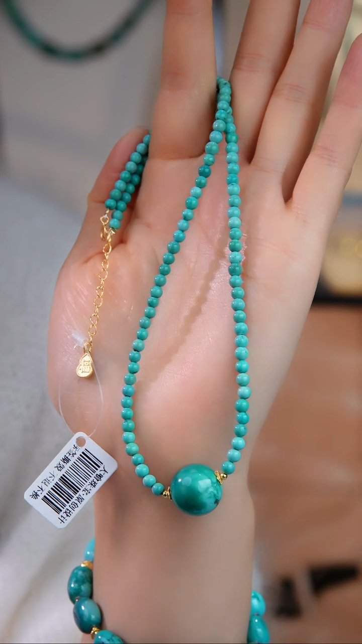 银S925镀金镶嵌绿松石项链1