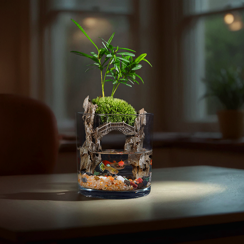 【洞天】微景观可拆洗罗汉松绿植桌面创意盆栽生态玻璃缸10*10