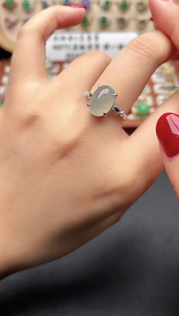 银S925镶嵌戒指翡翠一物一证一礼盒