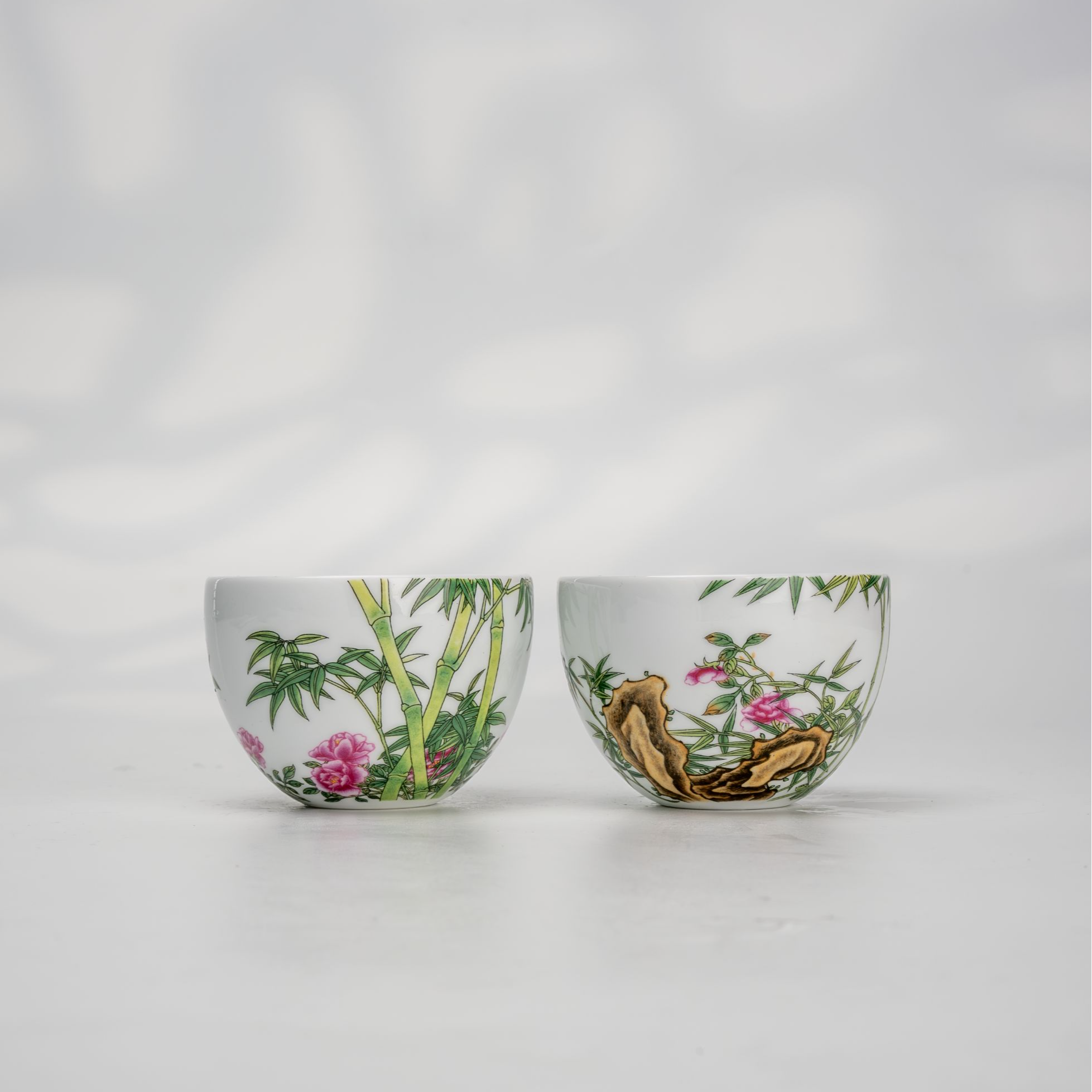 熊建军窑珐琅彩月季诗竹诗意对杯