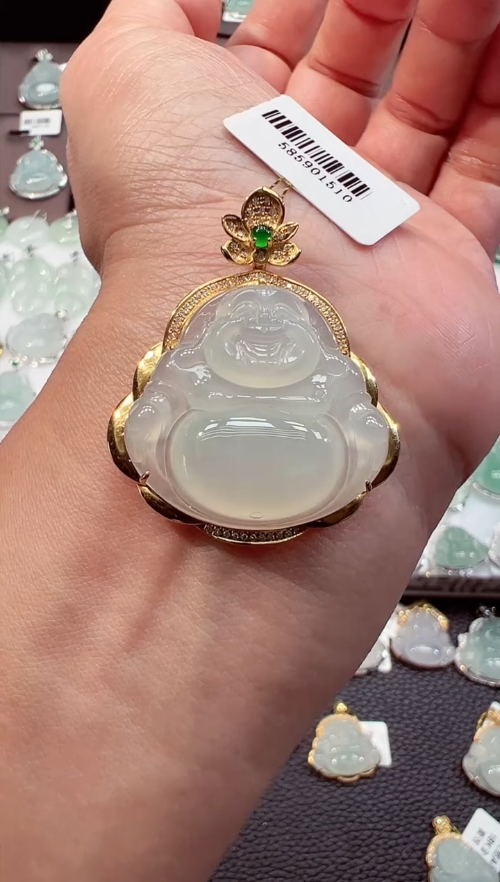 吊坠(不含链)18K金镶嵌翡翠佛公吊坠1510