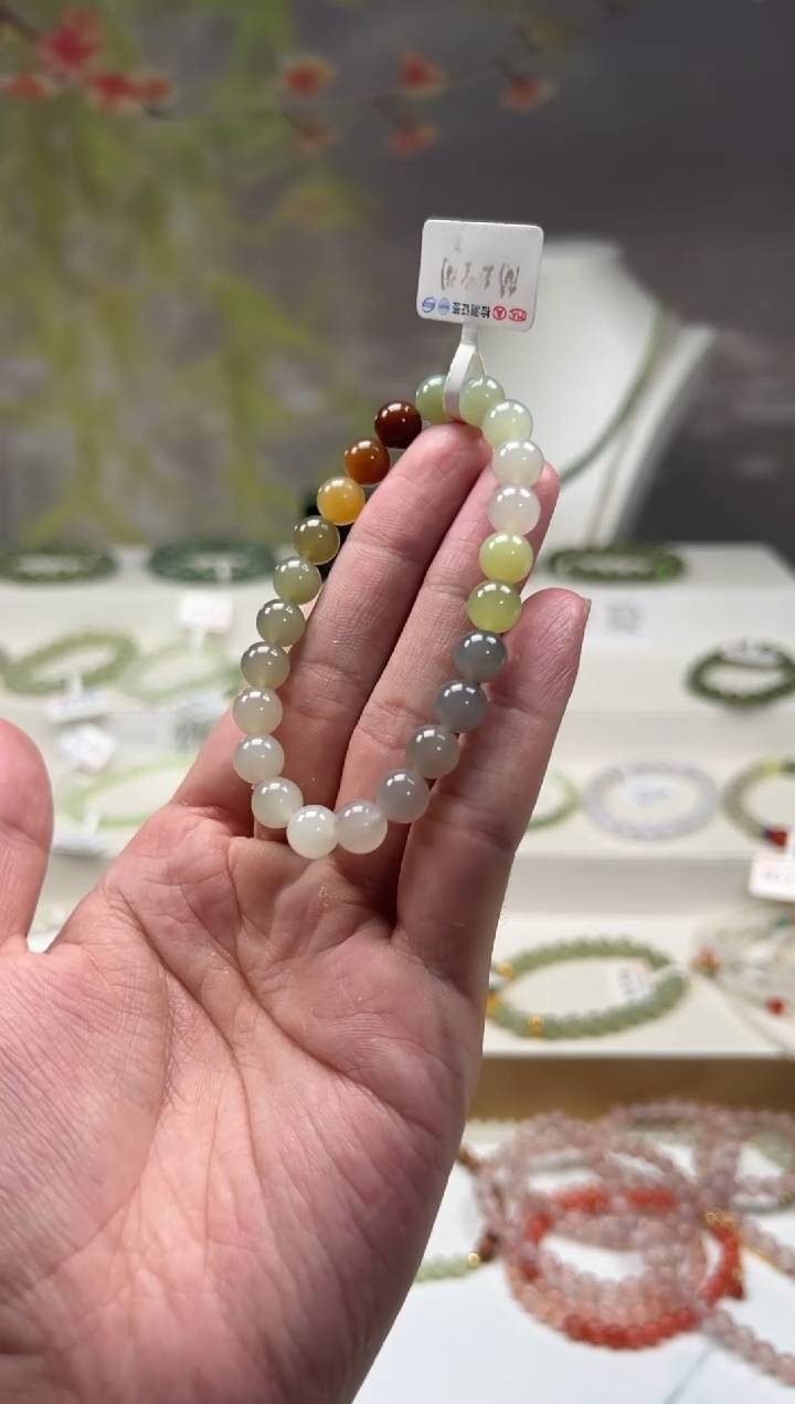 【闪购商品】和田玉手串未镶嵌卡8多宝手串高冰