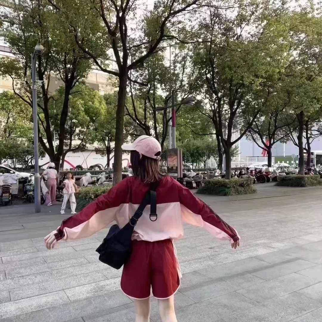 【绯粉拼接】撞色时尚风学院风城市游牧风防晒衣外套套装