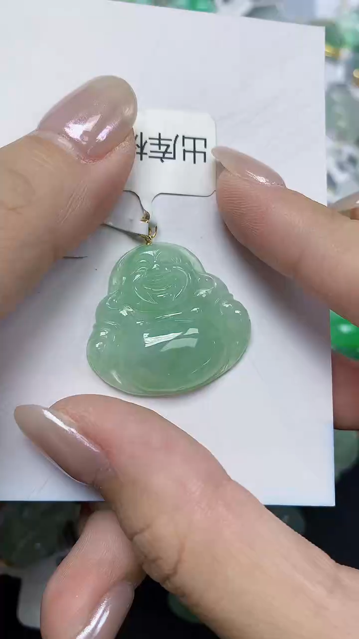 翡翠18K金镶嵌颈饰天然缅甸翡翠A货