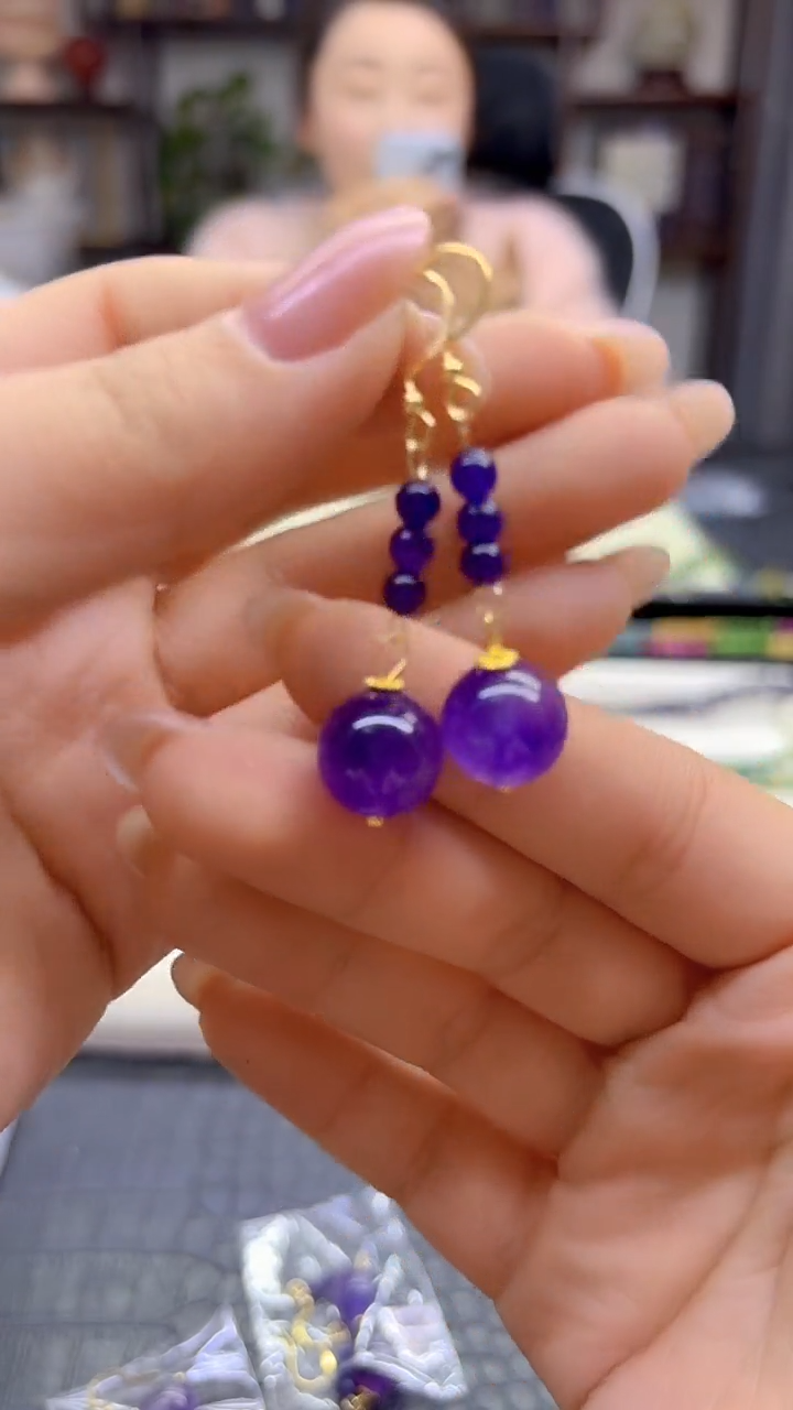 14K金镶嵌耳饰紫晶DIY款E979