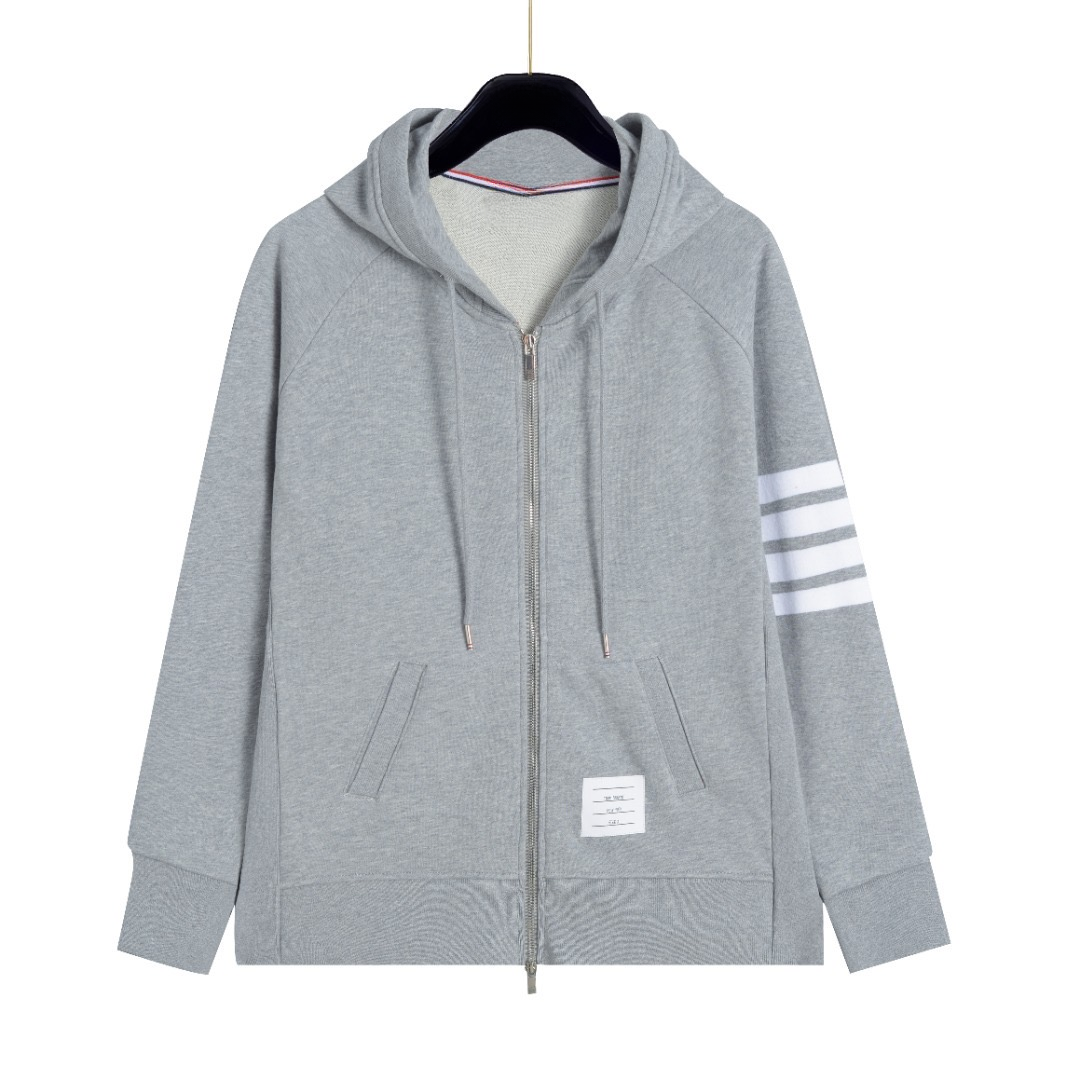 【汤姆】男女同款秋冬经典条纹休闲运动色织拉链卫衣外套